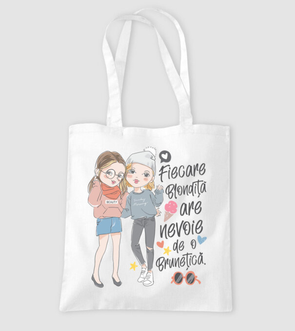 Fiecare blondiță are nevoie de o brunețică model alb pe tricou