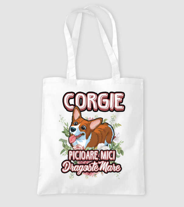 corgie : picioare mici dragoste mare model alb pe tricou