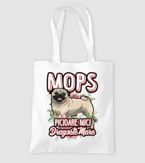 mops : picioare mici dragoste mare model alb pe tricou