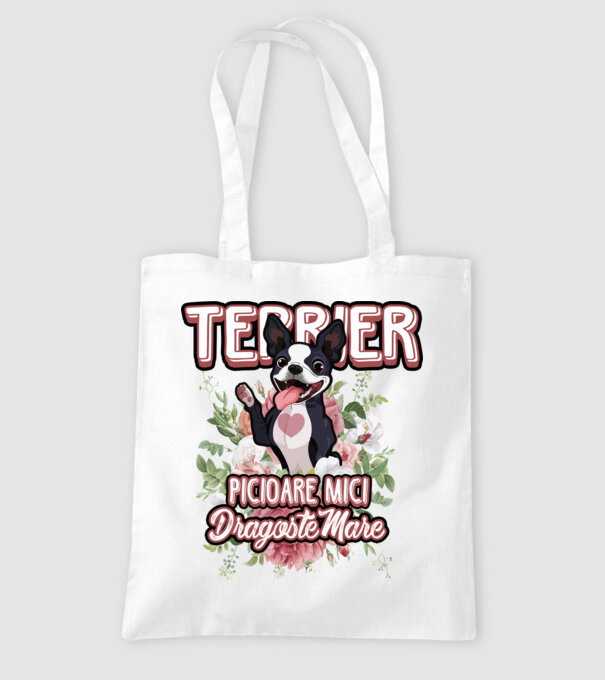 terrier : picioare mici dragoste mare model alb pe tricou