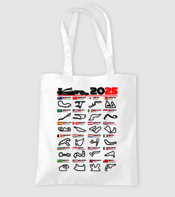 F1 calendar 2025 model alb pe tricou