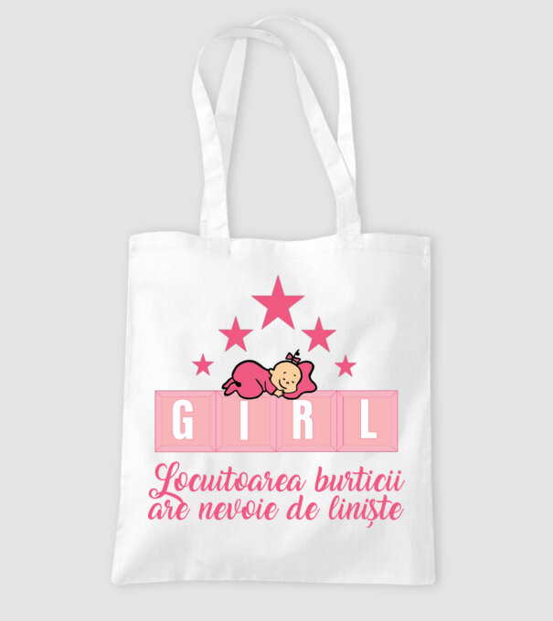 GIRL- Locuitoarea burticii are nevoie liniște model alb pe tricou