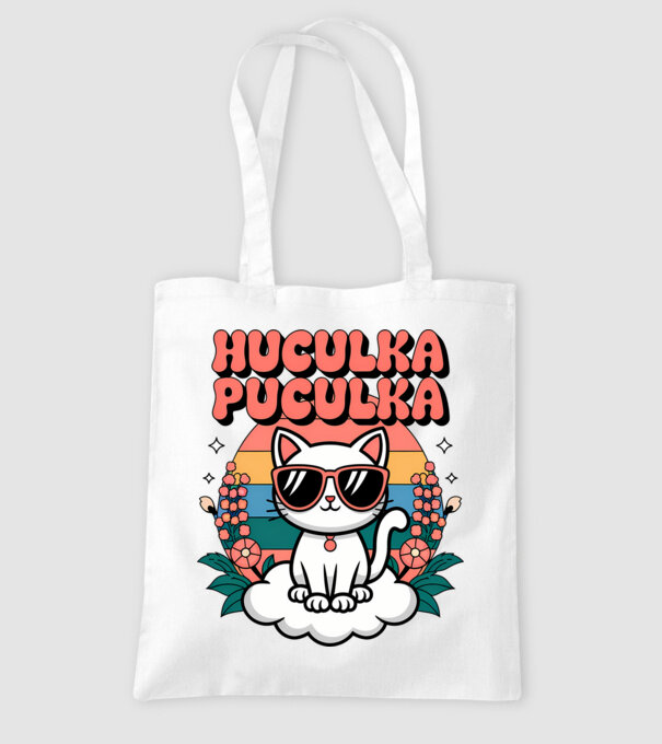 Huculka Puculka pisică 1 model alb pe tricou
