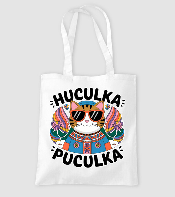 Huculka Puculka pisică 3 model alb pe tricou