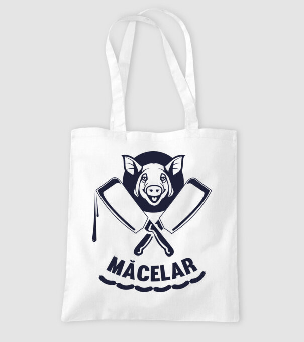 măcelar model alb pe tricou