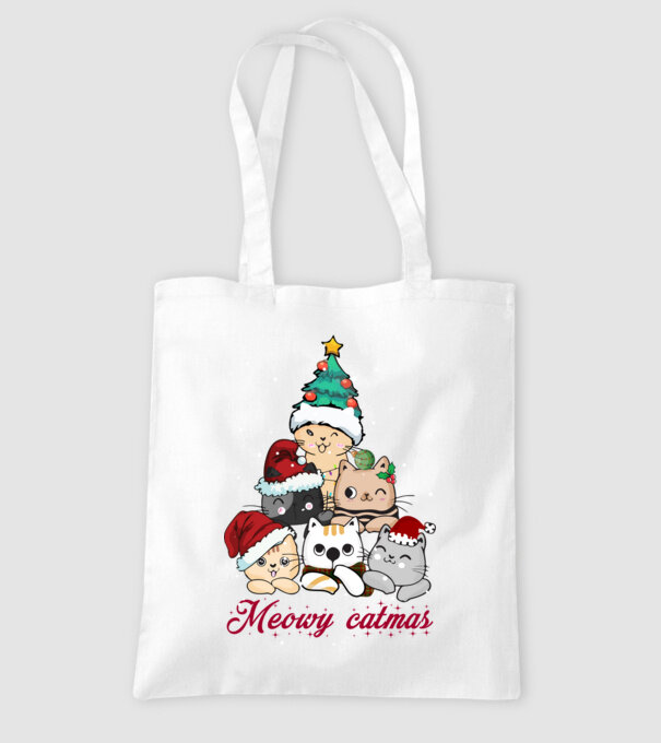 Meowy catmas model alb pe tricou