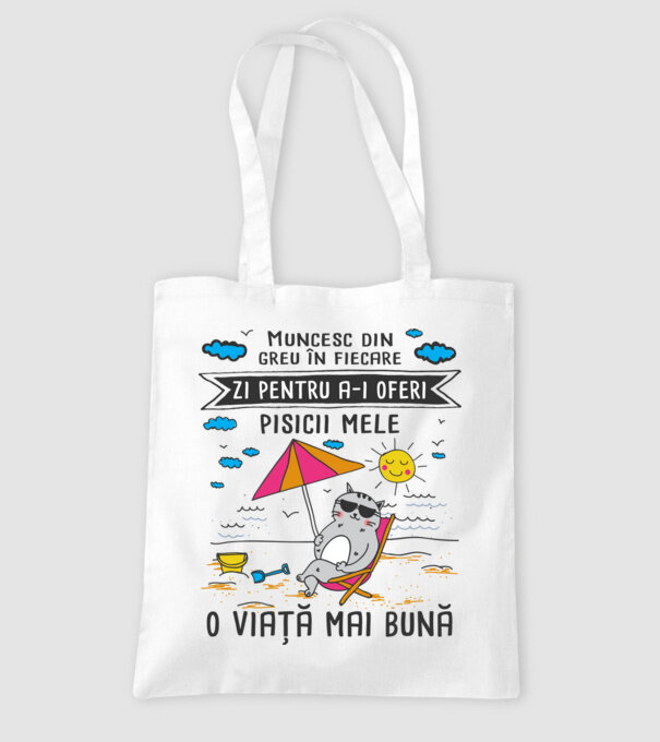 Muncesc din greu în fiecare zi pentru a-i oferi pisicii mele o viață mai bună model alb pe tricou