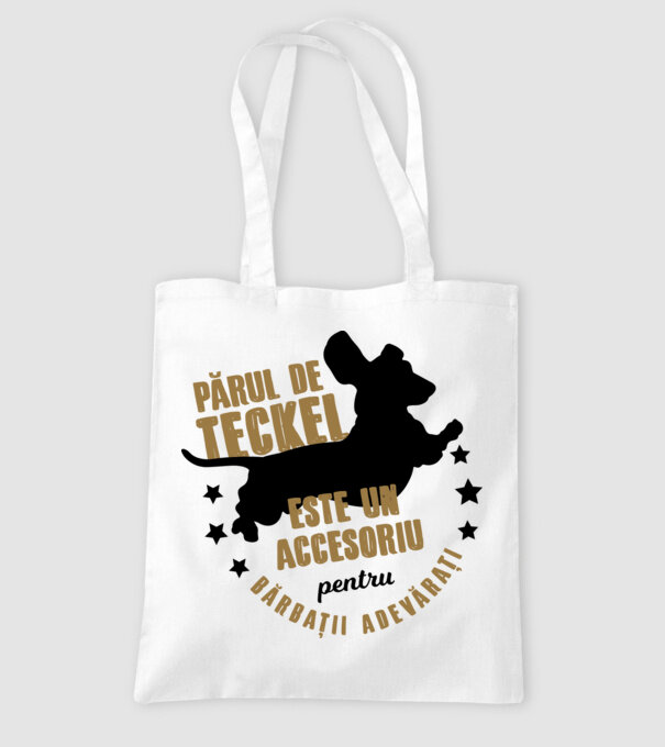 părul de teckel este un accesoriu pentru bărbații adevărați model alb pe tricou