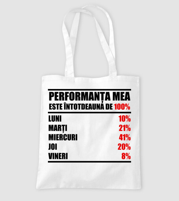 performanța mea este întotdeauna de 100% : luni, marți, miercuri, joi, vineri model alb pe tricou