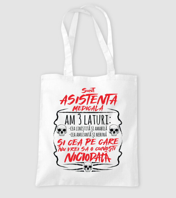 Sunt asistentă medicală am 3 laturi model alb pe tricou