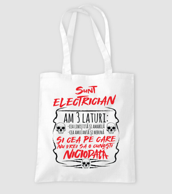 sunt electrician am 3 laturi model alb pe tricou
