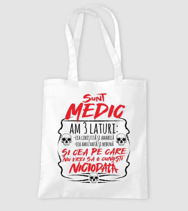 sunt medic am 3 laturi model alb pe tricou
