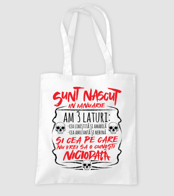 Sunt născu în ianuarie, am 3 laturi model alb pe tricou