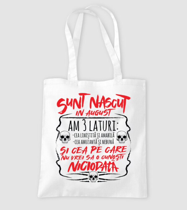 Sunt născut în august am 3 laturi model alb pe tricou