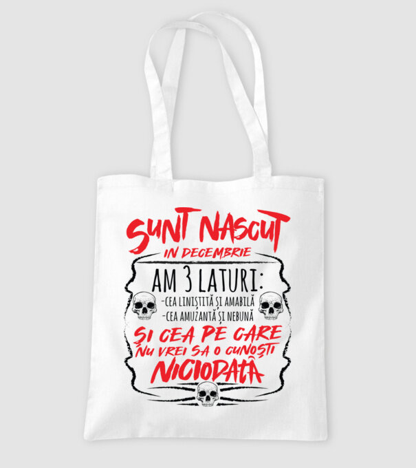Sunt născut în decembrie am 3 laturi model alb pe tricou