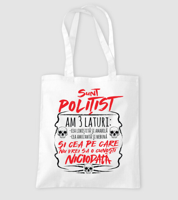 sunt polițist am 3 laturi model alb pe tricou