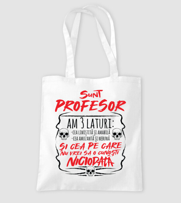 sunt profesor, am 3 laturi model alb pe tricou