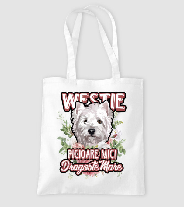 Westie picioare mici dragoste mare model alb pe tricou