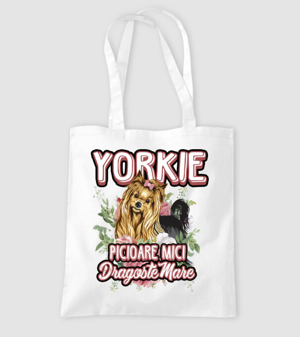 Yorkie - picioare mici dragoste mare model alb pe tricou