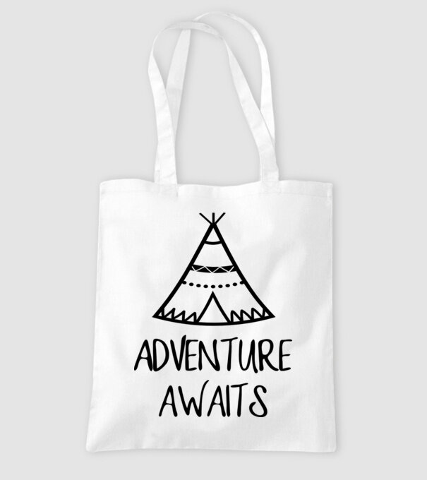 Adventure awaits teepee model alb pe tricou