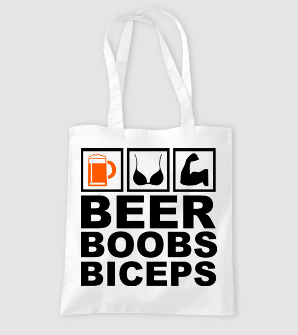 Beer Boobs Biceps model alb pe tricou