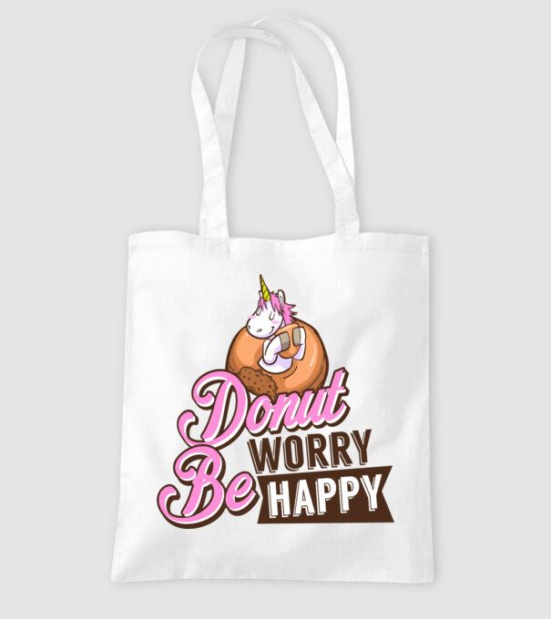 Donut worry be happy model alb pe tricou