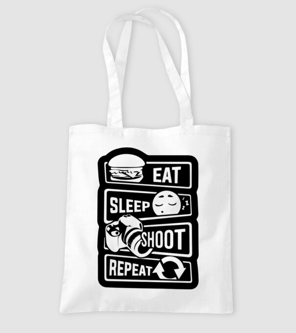 eat sleep shoot repeat model alb pe tricou