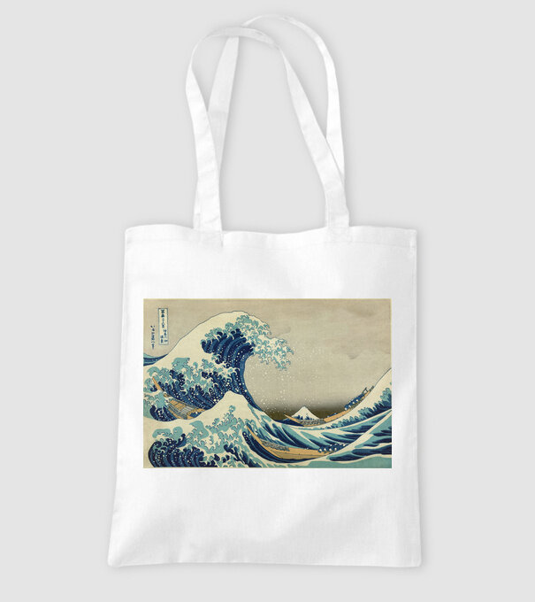 Great Wave of Kanagawa mască model alb pe tricou