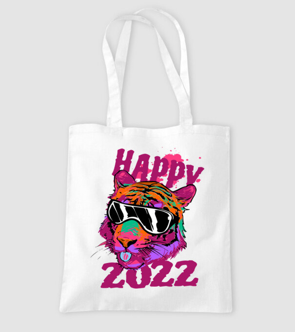 Happy 2022 tiger model alb pe tricou