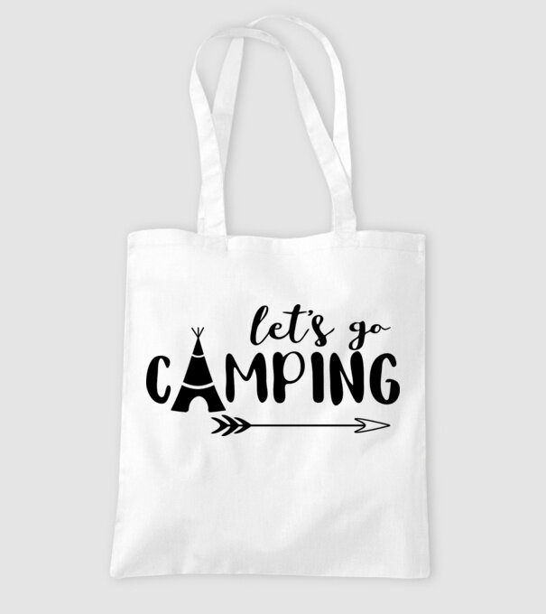'Let''s go camping' model alb pe tricou