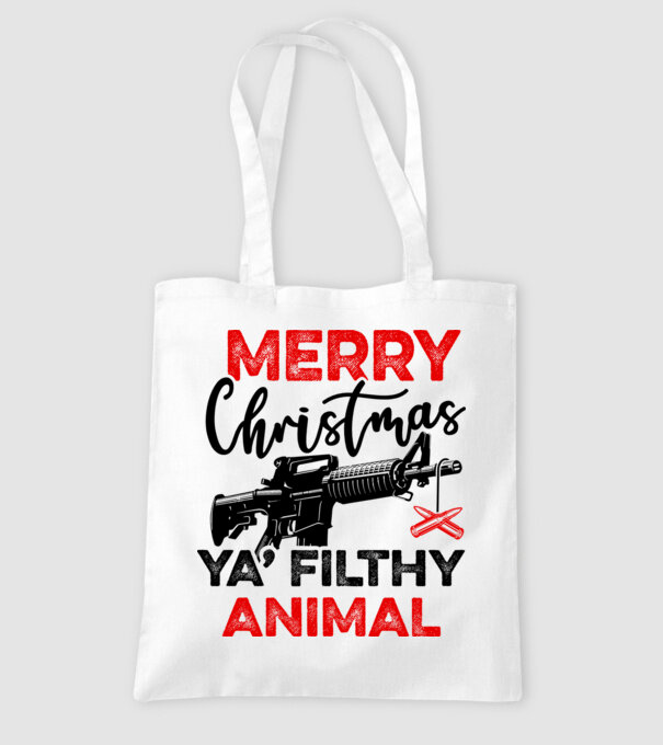 Merry Christmas Ya Filthy Animal model alb pe tricou