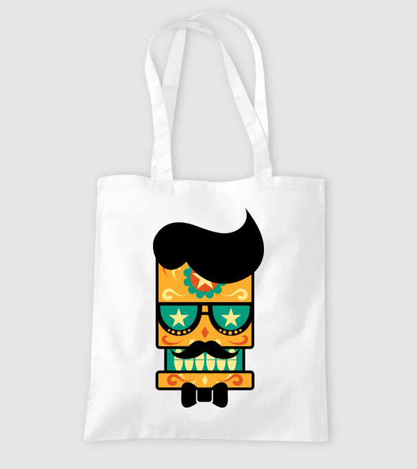 Mustache model alb pe tricou