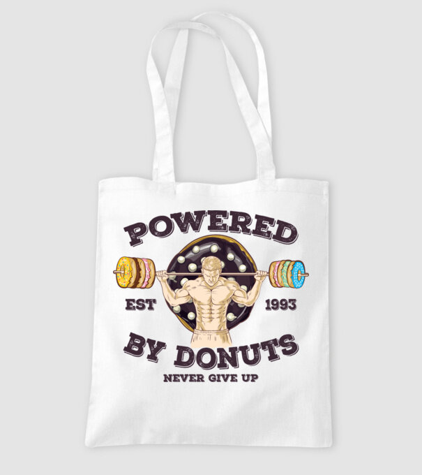 Powered by donuts model alb pe tricou