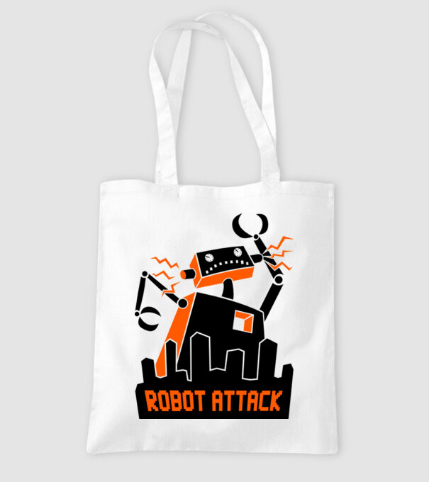 Robot Attack model alb pe tricou