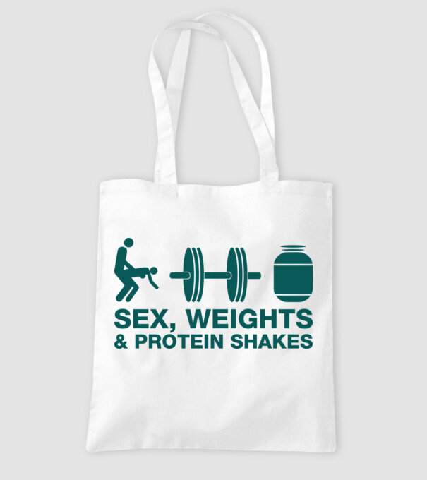 Sex, weights and protein shakes model alb pe tricou