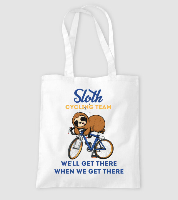 Sloth cycling team model alb pe tricou