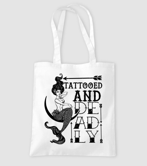 Tattooed and deadly mermaid model alb pe tricou