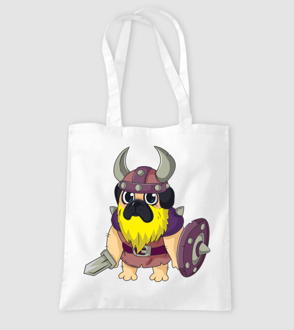 Mops Viking model alb pe tricou