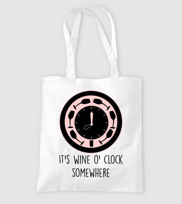 Wine o clock model alb pe tricou