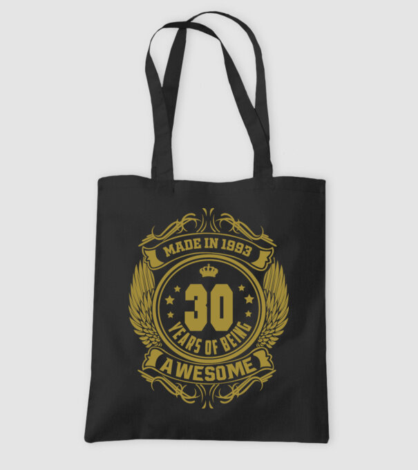 30 years of being awesome winged model negru pe tricou
