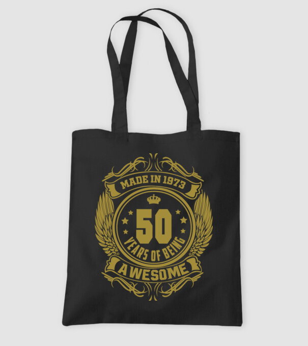 50 years of being awesome winged model negru pe tricou