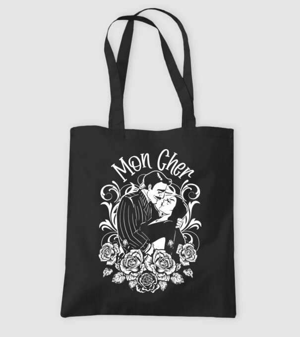 Addams family couple shirt Morticia and Gomez Mon cher model negru pe tricou