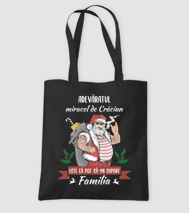 adevăratul miracol de Crăciun este că pot să-mi suport familia model negru pe tricou