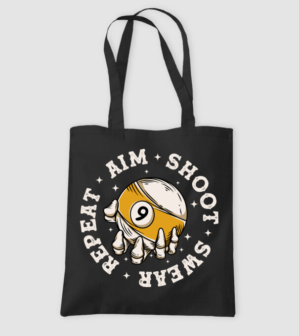 Aim Shoot Swear Repeat Biliard model negru pe tricou