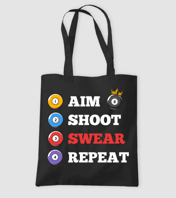 Aim swear shoot repeat - biliard v2 model negru pe tricou