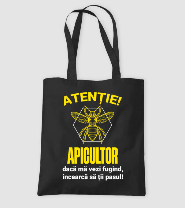 Atenție, apicultor! Dacă mă vezi fugind, încearcă să ții pasul! model negru pe tricou