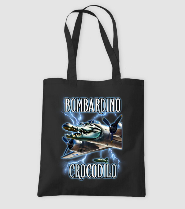 Bombardino Crocodilo model negru pe tricou
