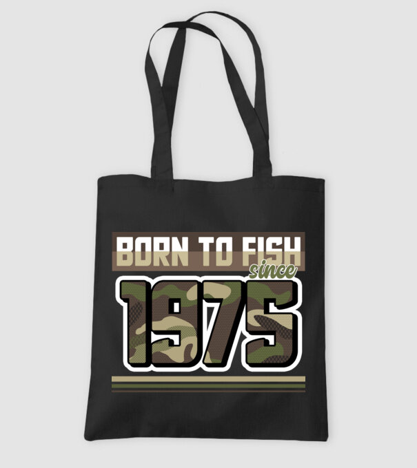 Born to fish since 1975 model negru pe tricou