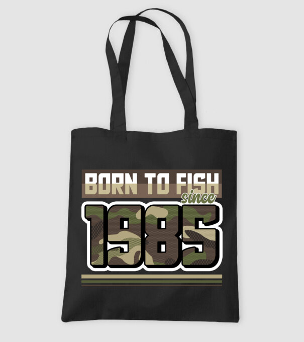 Born to fish since 1985 model negru pe tricou