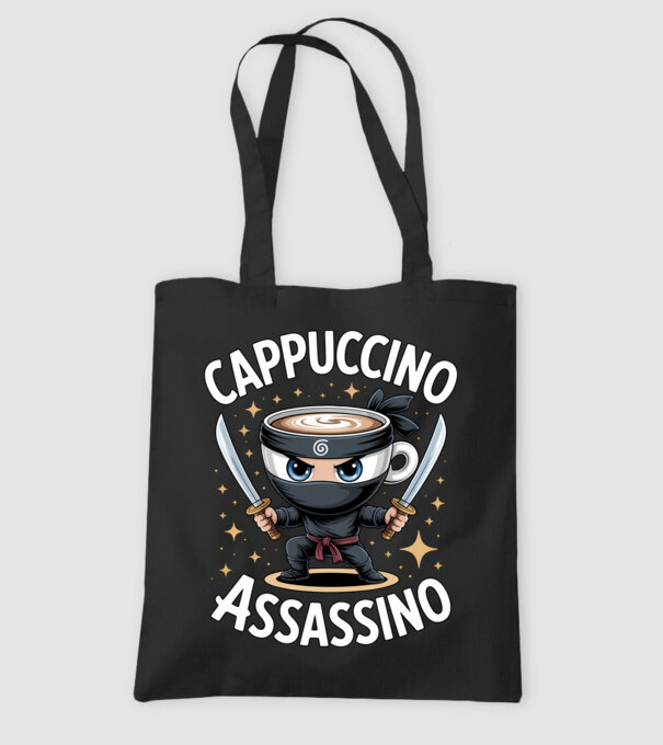 Cappuccino Assassino model negru pe tricou